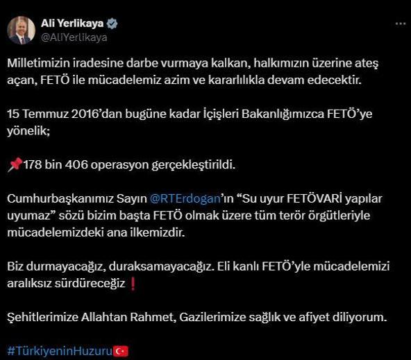 Bakan Yerlikaya: FETÖ’ye yönelik 178 bin 406 operasyon gerçekleştirildi 2 bakan yerlikaya fetoye yonelik 178 bin 406 operasyon gerceklestirildi 0 HrYIvcnR