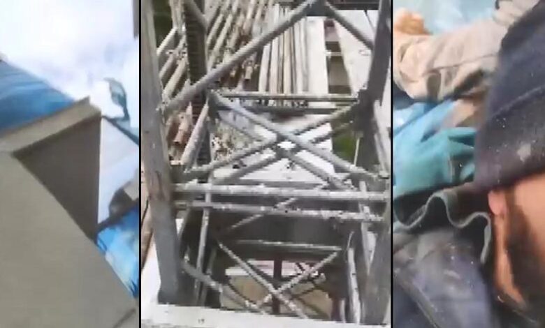Mevtle burun buruna geldi! Çöken iskele ile taban kata düşen personel, o anları kaydetti 1 mevtle burun buruna geldi coken iskele ile taban kata dusen personel o anlari kaydetti 3Nt7pQKO