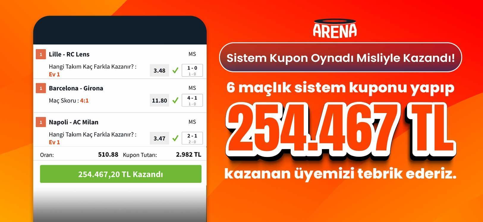 Sistem kuponunda yüksek oranlı maçlar ve maç skoru bildi, Misli’de 254 bin 467 TL kazandı!