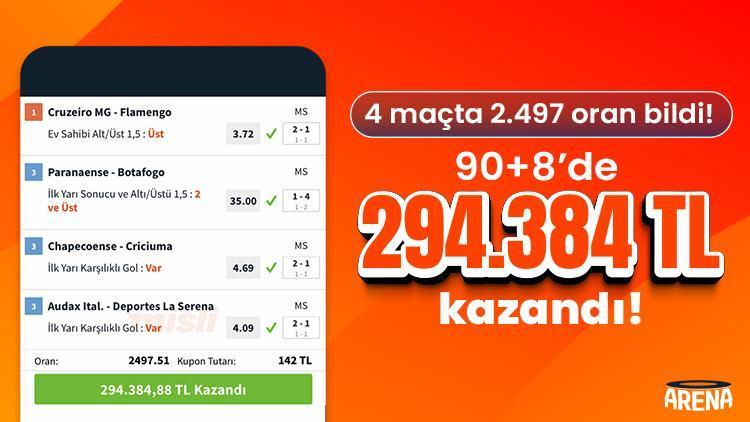 4 maçta 2.497 oran bildi! 90+8’de 294.384 TL kazandı 1 4 macta 2497 oran bildi 908de 294384 tl kazandi