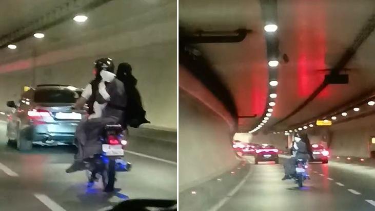 Avrasya Tüneli'nde tehlikeli seyahat: 1'i bebek 3 kişi motosiklet üzerinde 1 avrasya tunelinde tehlikeli seyahat 1i bebek 3 kisi motosiklet uzerinde Qei45qCw