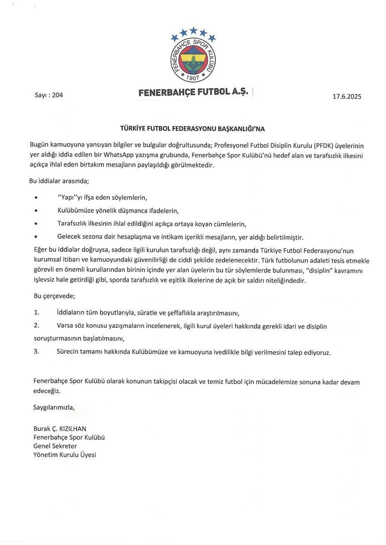 Fenerbahçe'den TFF'ye başvuru! PFDK üyelerinin WhatsApp yazışmaları sızdırıldı savı 2 fenerbahceden tffye basvuru pfdk uyelerinin whatsapp yazismalari sizdirildi savi 0 reSWPvR1