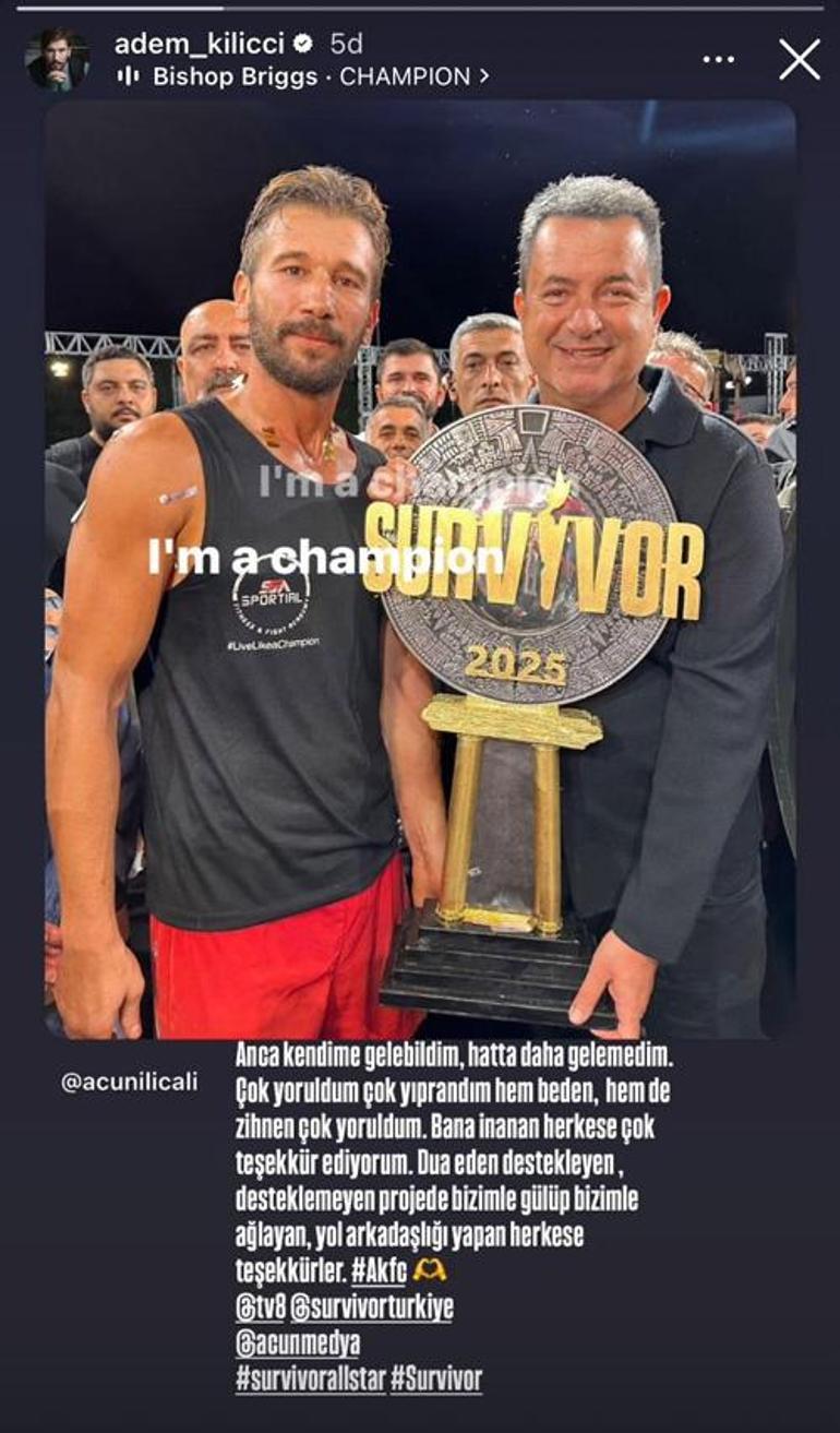 Survivor 2025 şampiyonu olan Adem Kılıççı'dan birinci paylaşım! 'Çok yoruldum, çok yıprandım...' 2 survivor 2025 sampiyonu olan adem kiliccidan birinci paylasim cok yoruldum cok yiprandim 0 kWQ58OIU