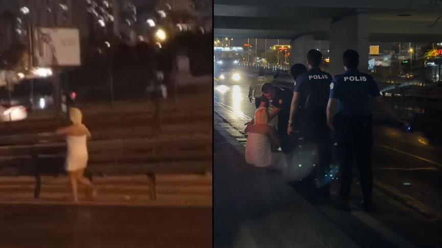Yer: İstanbul! Havluyla E-5’e çıkan bayan herkesi şaşkına çevirdi