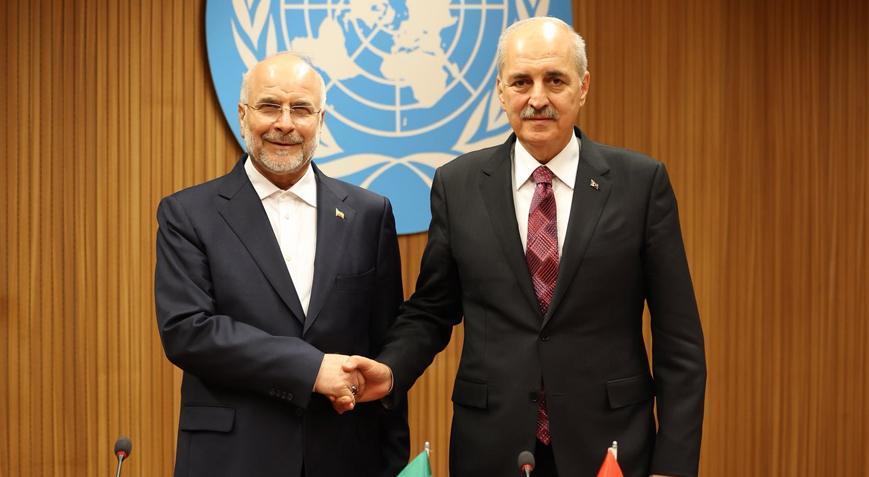 Meclis Başkanı Kurtulmuş, İran İslami İstişare Meclisi Lideri Ghalibaf ile bir ortaya geldi