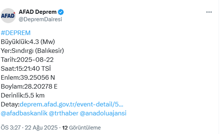 AFAD duyurdu: Balıkesir'de 4.3 büyüklüğünde sarsıntı 2 afad duyurdu balikesirde 43 buyuklugunde sarsinti 0 m9umDgPN