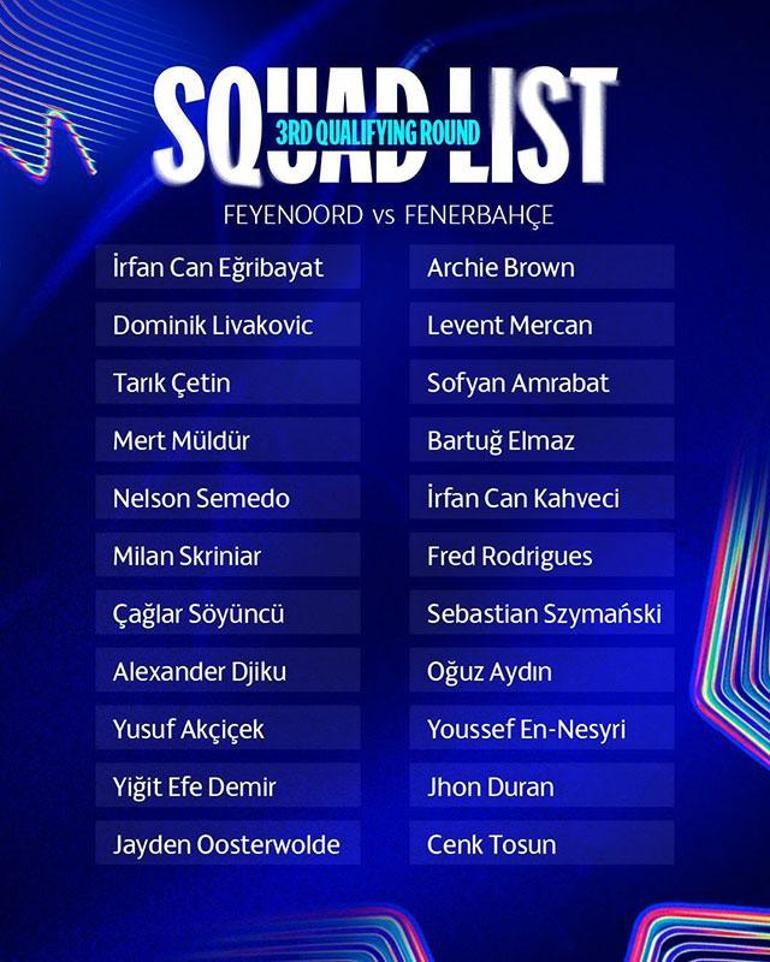 Fenerbahçe, Feyenoord maçı kamp takımını duyurdu! Talisca kararı 2 fenerbahce feyenoord maci kamp takimini duyurdu talisca karari 0 TvCJr2w1