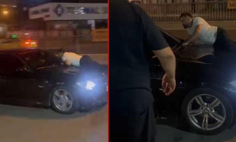 kiskanclik kabusu nisanlisinin icinde bulundugu aracin kaputuna yatti otomobilden in 58QcMdaA