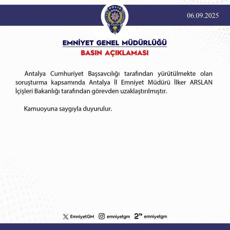 Antalya Vilayet Emniyet Müdürü İlker Arslan görevden uzaklaştırıldı 2 antalya vilayet emniyet muduru ilker arslan gorevden uzaklastirildi 0 76UA6vsR